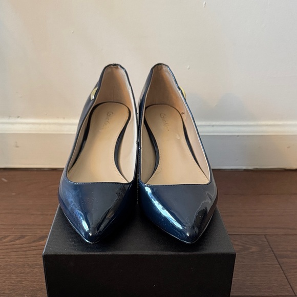 Calvin Klein Navy Patent Block Heels - Picture 3 of 7